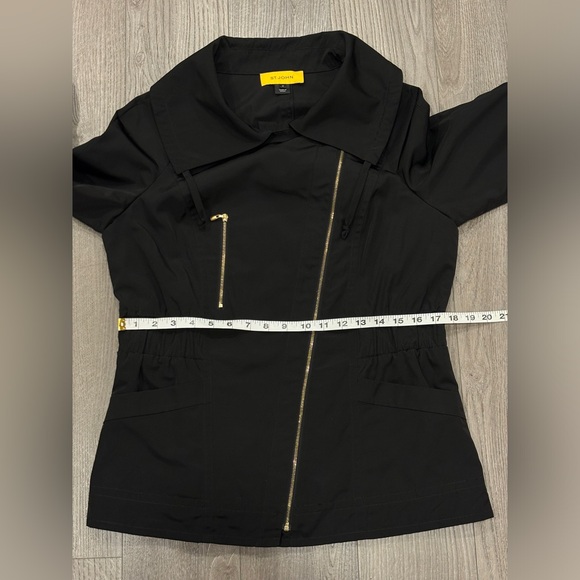 ST. JOHN Size Medium Jacket Black Full Zip Elastic Waist Lightweight Women - Picture 9 of 16